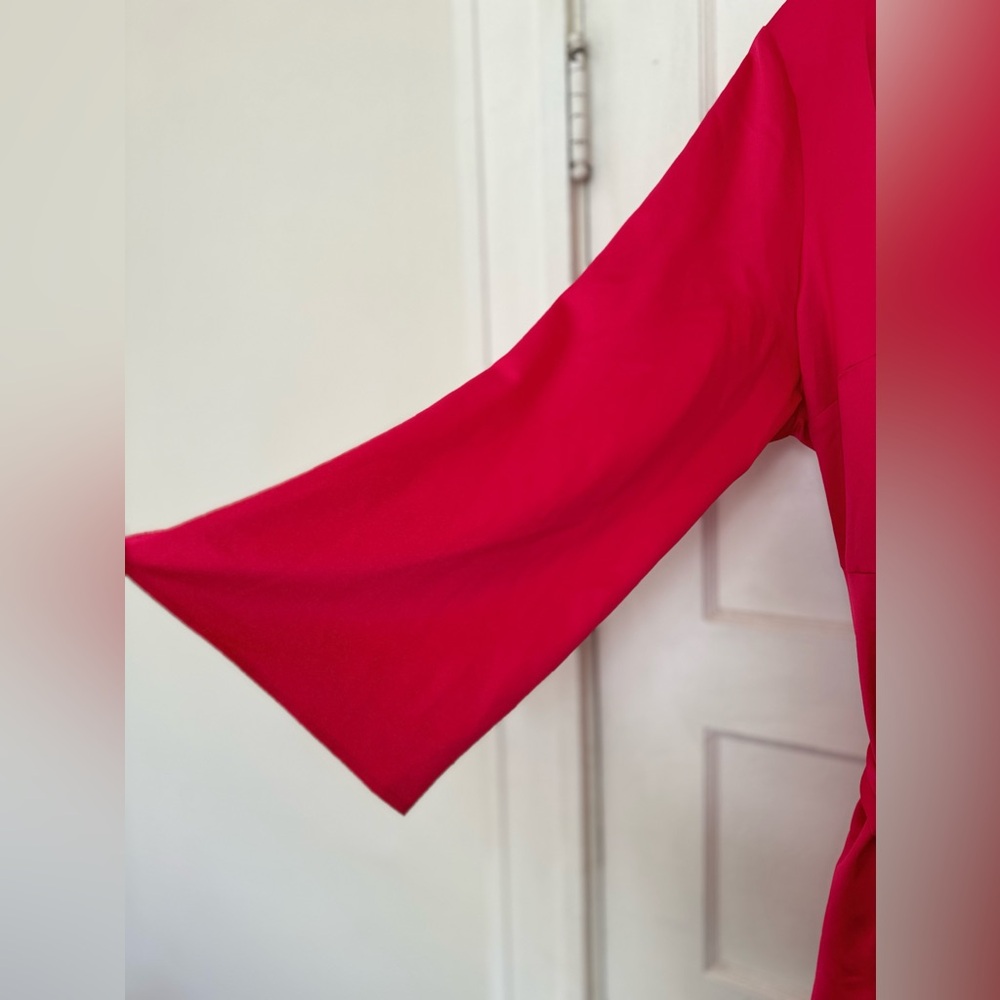 🎉 New Eloquii Red Long Sleeve Tie Waist Wrap Around Top (Size 16) - Picture 6 of 12